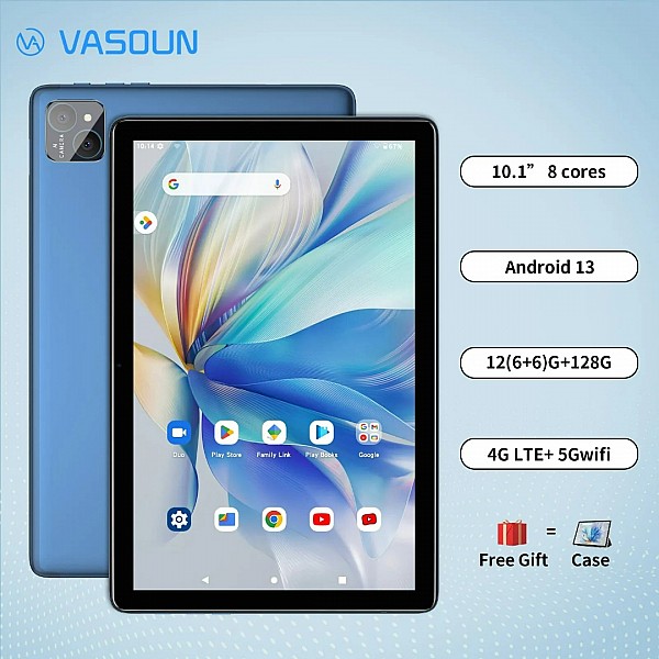 VASOUN Android 13 Tablet 10.1, 12GB(6+6 Expand) RAM, 128GB ROM, Octa Core,  Dual