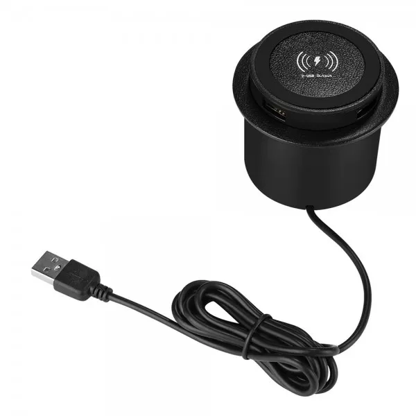 شاحن لاسلكي وايرليس مدمج في اثاث المنزل مع مخرجين USB بقوة 18 واط