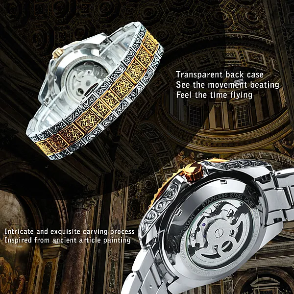Forsining Automatic Tourbillon Watch for Men Mechanical Skeleton Mens Watches Top Brand Luxury Engraved Vintage Moon Phase Steel