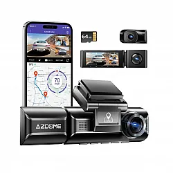 داش كام سيارة ثلاثية القنوات بدقة 4K، رؤية ليلية، GPS مدمج، ووضعيات تسجيل عند الوقوف 24/7.