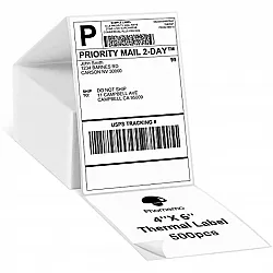 Phomemo 4x6 Thermal Direct Shipping Label 4''x 6'' Fan-Fold Labels Use for D520 PM-241-BT Label Printer 1 Pack of 500 Labels