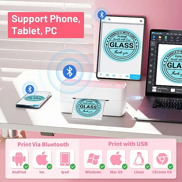 Phomemo 241 Bluetooth Thermal Label Printer Wireless Small Shipping Label Printer 4X6 Compatible with iPhone Android Mac Window