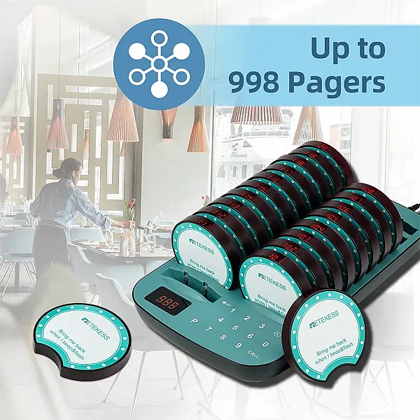 Retekess TD167A Wireless Restaurant Pager System with Buzzer and Vibration, With 20 Pagers Ideal for Food Trucks, Coffee Shops, and Hotels