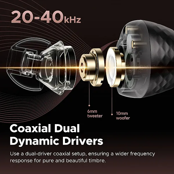 SoundPEATS Engine4 Hi-Res Bluetooth 5.3 Wireless Earbuds with LDAC, Coaxial Dual Dynamic Drivers for Stereo Sound, Total 43 Hrs