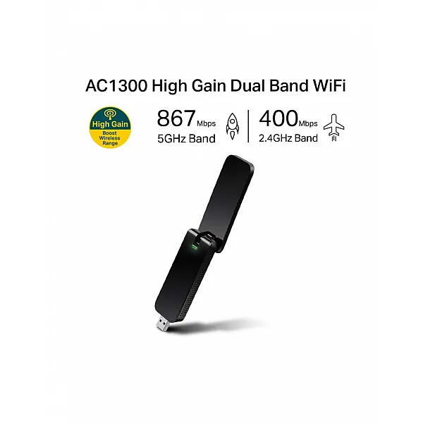 محول شبكة  WiFi USB 3.0 بسعة 1300 ميجا بت في الثانية | شبكة لاسلكية مزدوجة النطاق MU-MIMO دونغل مع هوائي مكسب مرتفع قابل للطي لجهاز الكمبيوتر | يعمل مع Windows و Mac OS (آرتشر T4U V3 من تي بي لينك