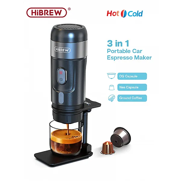 HiBREW Portable Coffee Machine for Car & Home,DC12V Expresso Coffee Maker Fit Nexpresso Dolce Pod Capsule Coffee Powder H4A