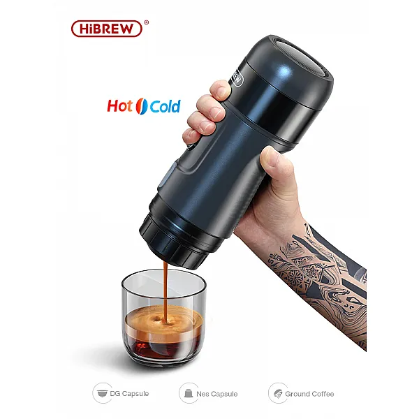 HiBREW Portable Coffee Machine for Car & Home,DC12V Expresso Coffee Maker Fit Nexpresso Dolce Pod Capsule Coffee Powder H4A