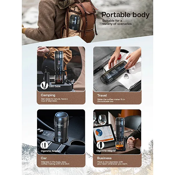 HiBREW Portable Coffee Machine for Car & Home,DC12V Expresso Coffee Maker Fit Nexpresso Dolce Pod Capsule Coffee Powder H4A