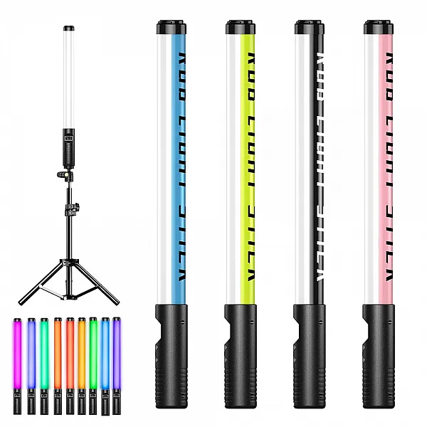 عصا مضيئة بجميع الألوان RGB للتصوير الفوتوغرافي قابلة لإعادة الشحن بواسطة USB-type-C مع ريموت تحكم عن بعد + حقيبة صغيرة