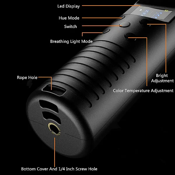 عصا مضيئة بجميع الألوان RGB للتصوير الفوتوغرافي قابلة لإعادة الشحن بواسطة USB-type-C مع ريموت تحكم عن بعد + حقيبة صغيرة