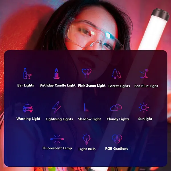 عصا مضيئة بجميع الألوان RGB للتصوير الفوتوغرافي قابلة لإعادة الشحن بواسطة USB-type-C مع ريموت تحكم عن بعد + حقيبة صغيرة