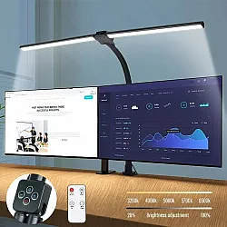 إضائة LED مكتبية للكمبيوتر برأسين, تحتوي على 5 وضعيات إضائة وقابلتة للتعتيم مع امكانية التحكم عبر ريموت تحكم, فيش اوربي