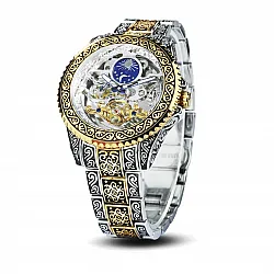 Forsining Automatic Tourbillon Watch for Men Mechanical Skeleton Mens Watches Top Brand Luxury Engraved Vintage Moon Phase Steel