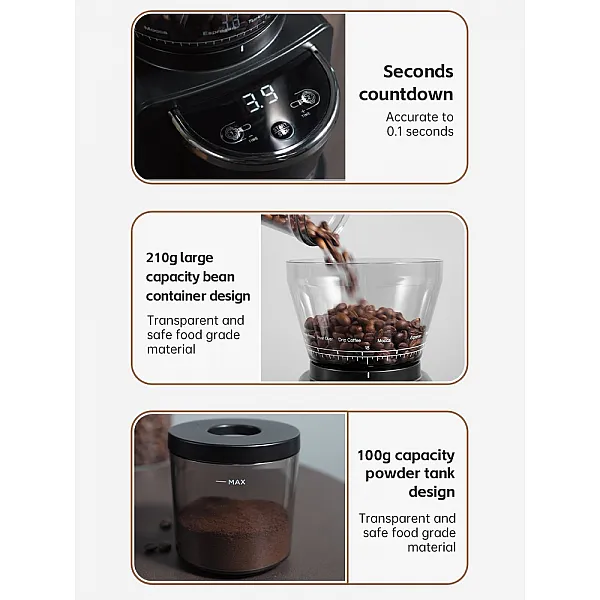 HiBREW Automatic Burr Mill Electric Coffee Grinder with 34 Gears for Espresso American Coffee Pour Over Visual Bean Storage G3