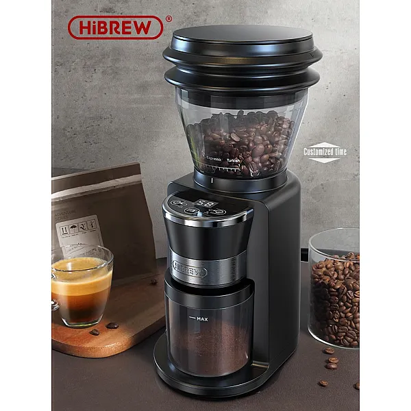 HiBREW Automatic Burr Mill Electric Coffee Grinder with 34 Gears for Espresso American Coffee Pour Over Visual Bean Storage G3
