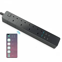 توصيلة كهرباء ذكية  4 مقابس + 4 مداخل USB متوافقة مع Alexa و Google Hom وتطبيق Tuya App, فيش بريطاني