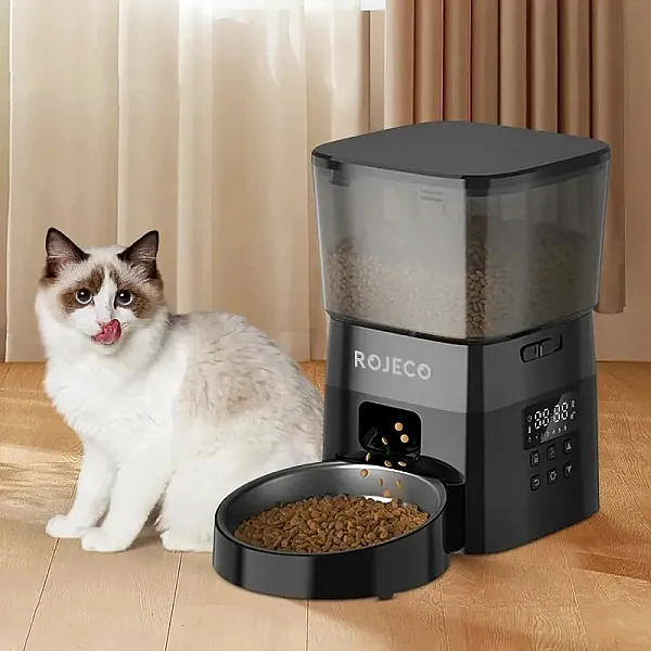 ROJECO Automatic Pet Feeder Button Version, Auto Cat Food Dispenser, Accessories Smart Control Pet Feeder for Cats, Dogs, Dry Food