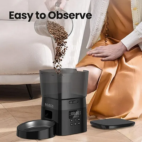 ROJECO Automatic Pet Feeder Button Version, Auto Cat Food Dispenser, Accessories Smart Control Pet Feeder for Cats, Dogs, Dry Food