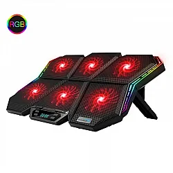 حامل لابتوب مع 6 مراوح تبريد بإضائة RGB للابتوبات الألعاب مقاس 12-17 انش, مدخلين USB 