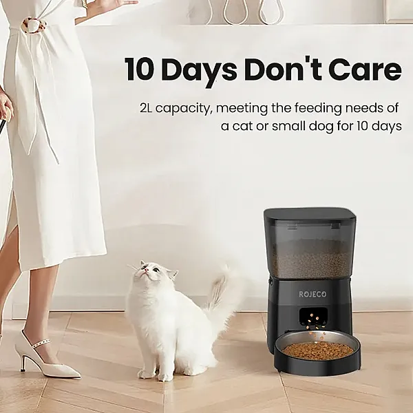 ROJECO Automatic Pet Feeder Button Version, Auto Cat Food Dispenser, Accessories Smart Control Pet Feeder for Cats, Dogs, Dry Food