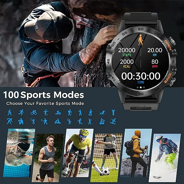 MELANDA Steel 1.39" Bluetooth Call Smartwatch Men's Sports Fitness Tracker Watches IP67 Waterproof Smartwatch for Android iOS K52