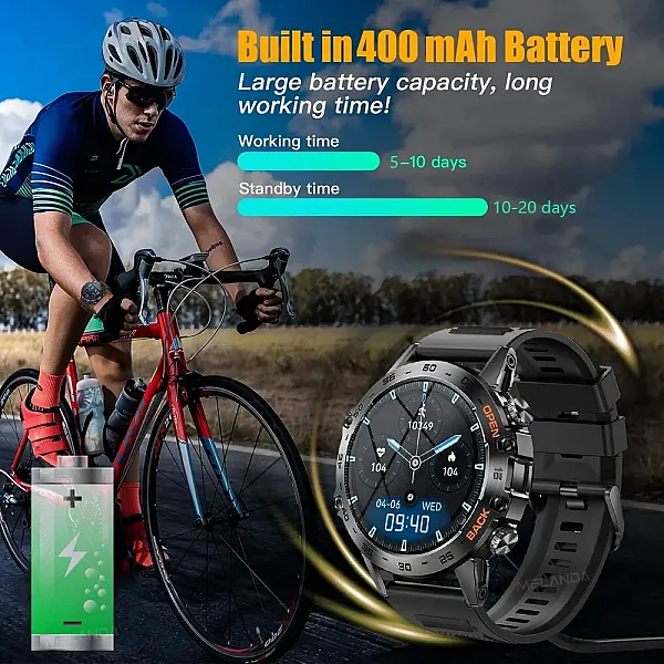 MELANDA Steel 1.39" Bluetooth Call Smartwatch Men's Sports Fitness Tracker Watches IP67 Waterproof Smartwatch for Android iOS K52