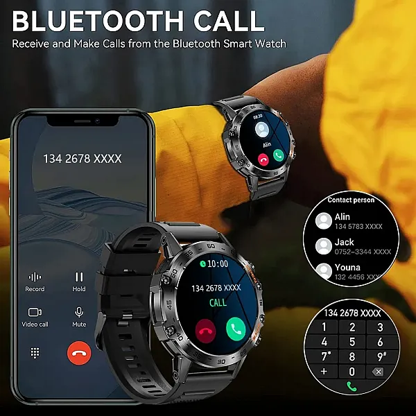 MELANDA Steel 1.39" Bluetooth Call Smartwatch Men's Sports Fitness Tracker Watches IP67 Waterproof Smartwatch for Android iOS K52