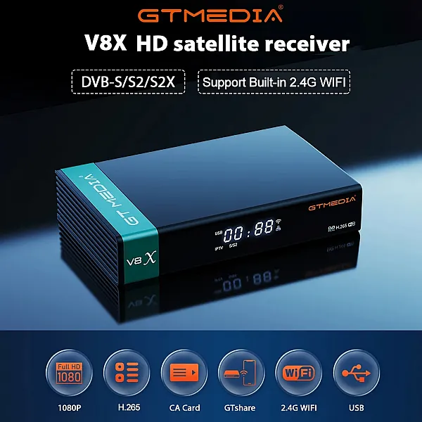 رسيفير ,جهاز استقبال الأقمار الصناعية GTMEDIA V8X بدقة HD 1080P يدعم DVB-S/S2/S2X H.265